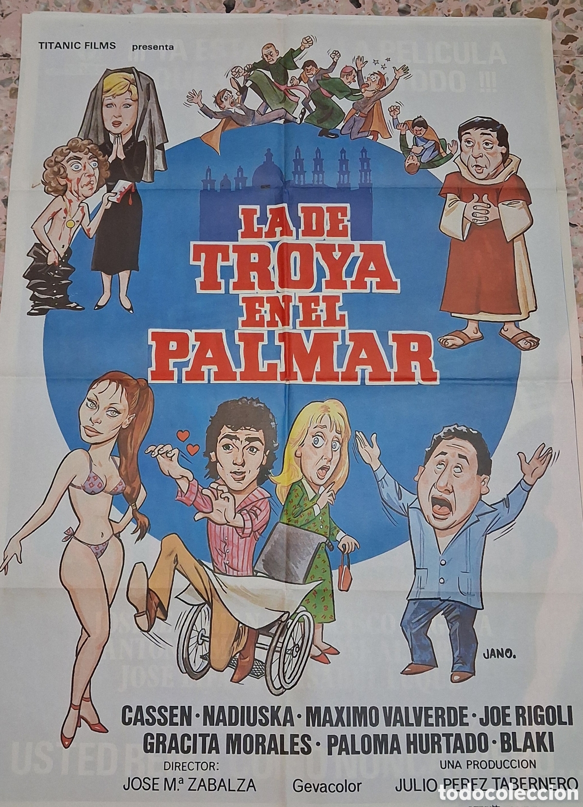 Cine: Cartel de cine de los a&ntilde;os 80.La de Troya en el palmar