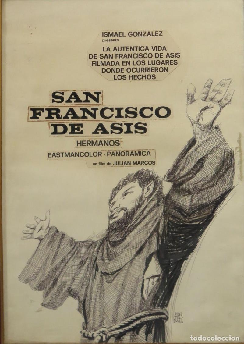 Cine: DISE&Ntilde;O CARTEL PELICULA. SAN FRANCISCO DE ASIS. JULIAN MARCOS. DIBUJO ORIGINAL MONTALBAN