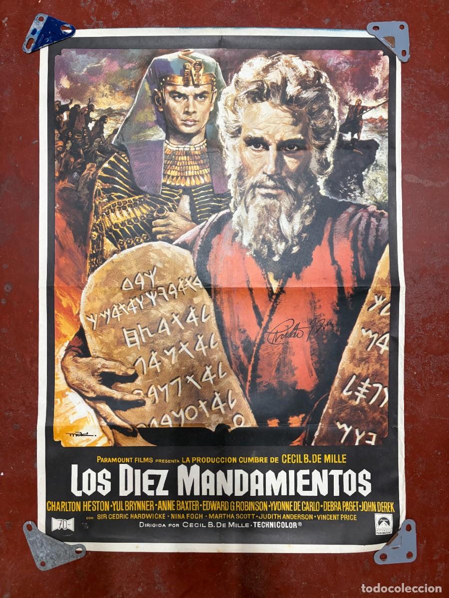 Cinema: LOS DIEZ MANDAMIENTOS - CARTEL DE CINE CON FIRMA AUT&Oacute;GRAFA DE CHARLTON HESTON