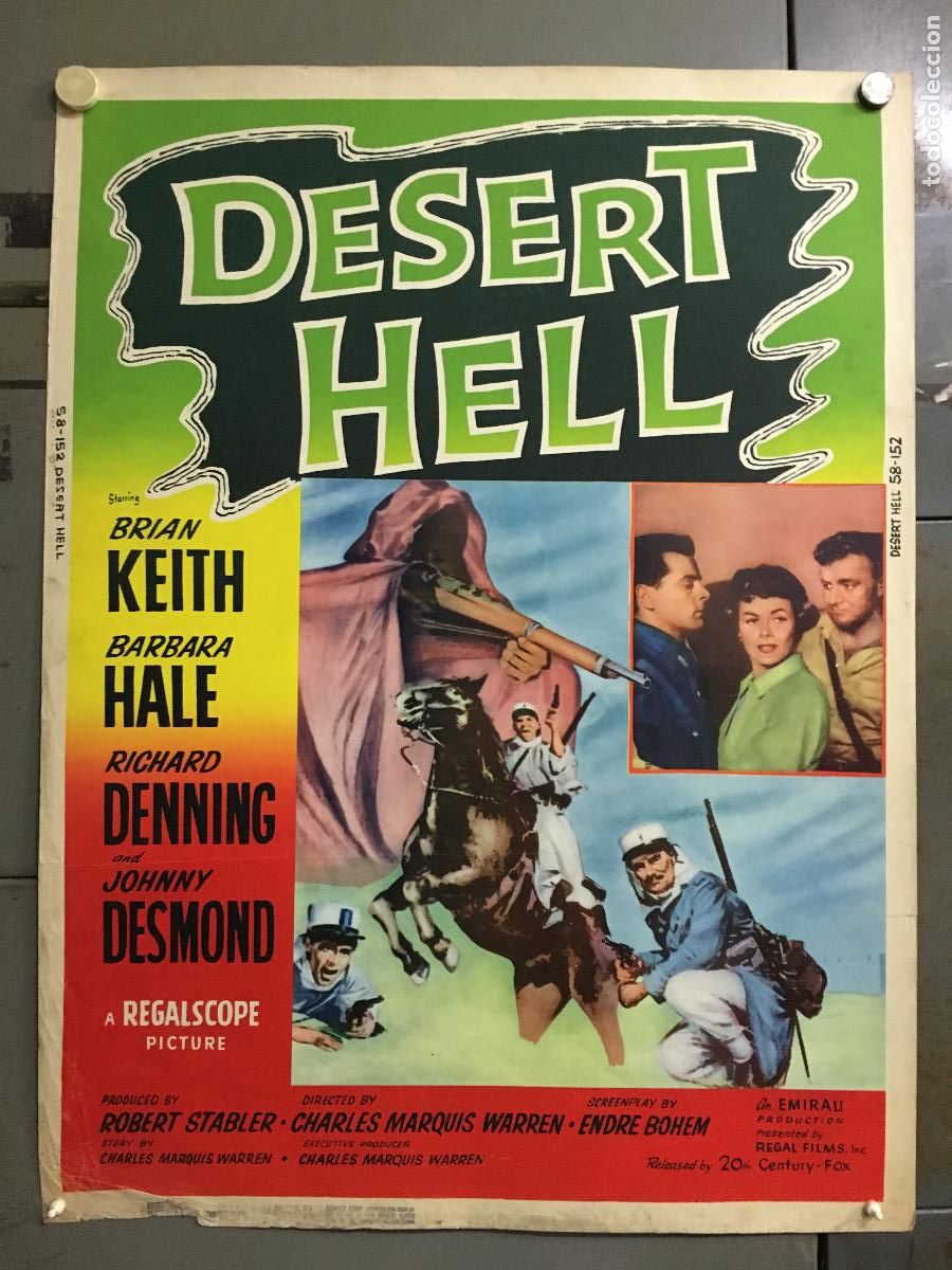 Cine: R0419 DESERT HELL BRIAN KEITH BARBARA HALE LEGION POSTER ORIGINAL AMERICANO 76X102