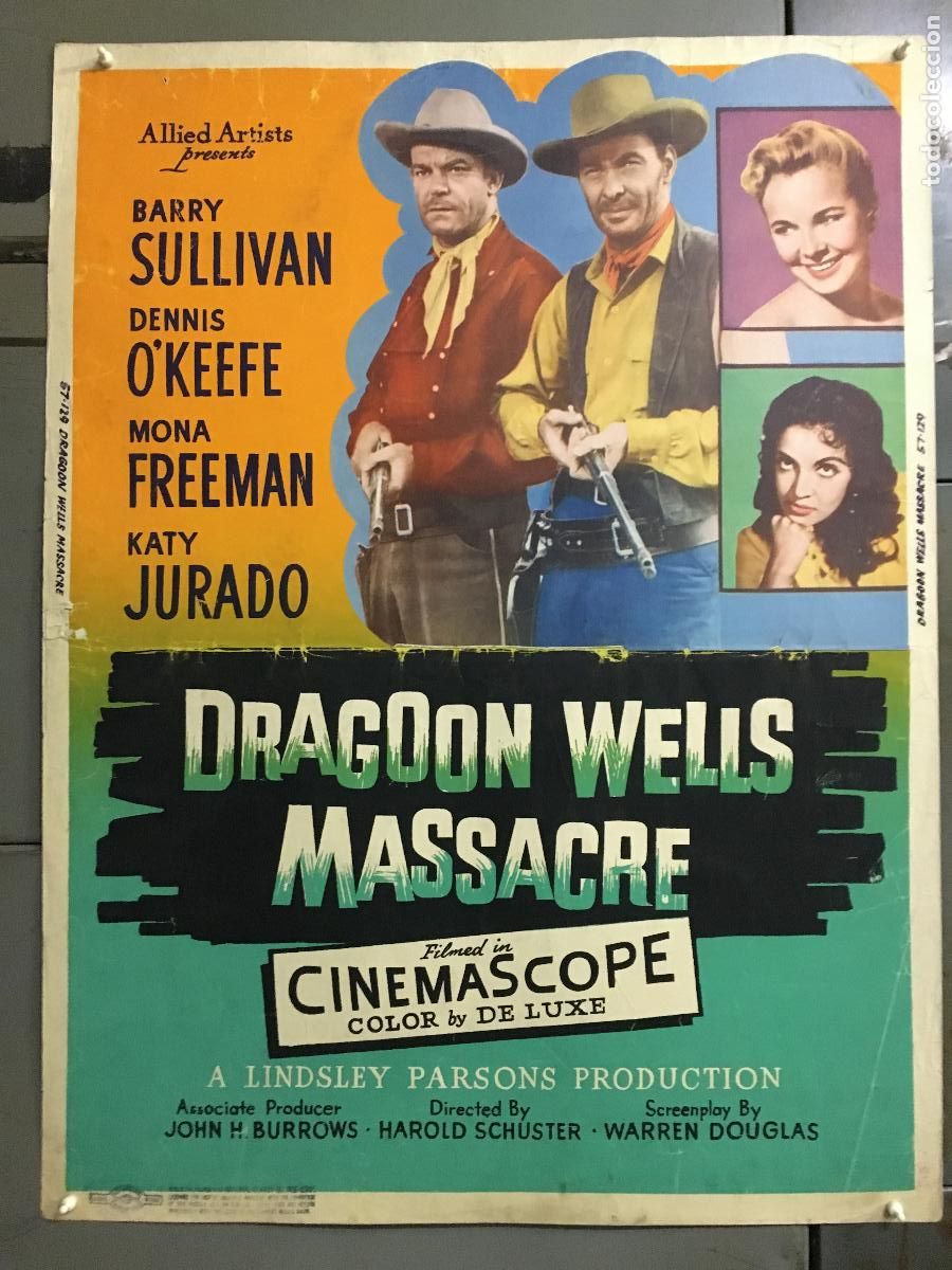 Cine: R0422 DRAGOON WELLS MASSACRE BARRY SULLIVAN MONA FREEMAN KATY JURADO POSTER ORIG AMERICANO 76X102