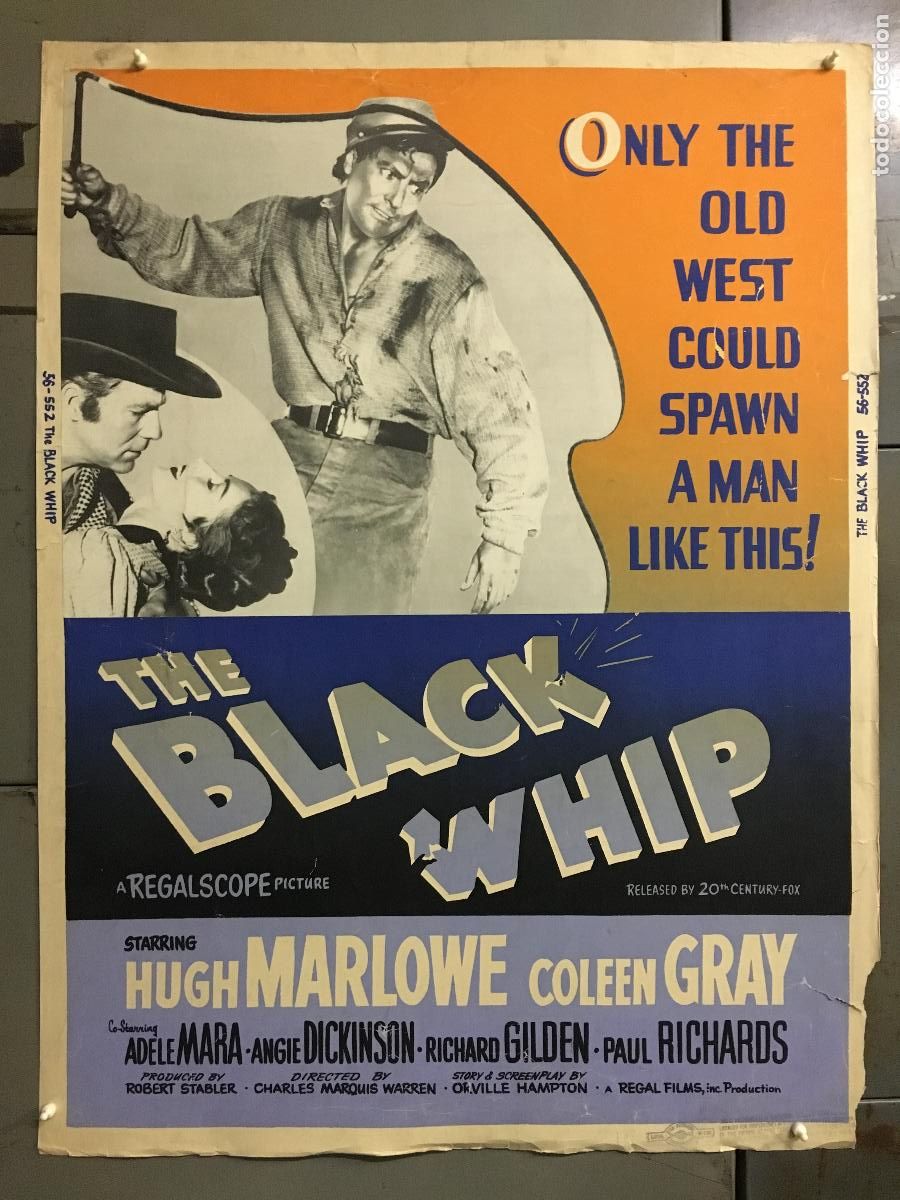 Cinema: R0423 THE BLACK WHIP HUGH MARLOWE COLEEN GRAY POSTER ORIGINAL AMERICANO 76X102