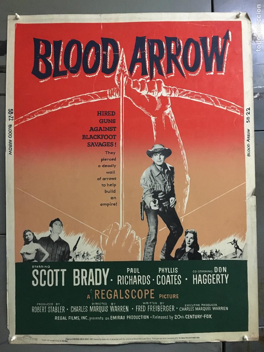 Cinema: R0424 BLOOD ARROW SCOTT BRADY PAUL RICHARDS POSTER ORIGINAL AMERICANO 76X102