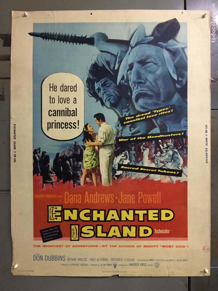 Cinema: R0425 ENCHANTED ISLAND DANA ANDREWS JANE POWELL POSTER ORIGINAL AMERICANO 76X102