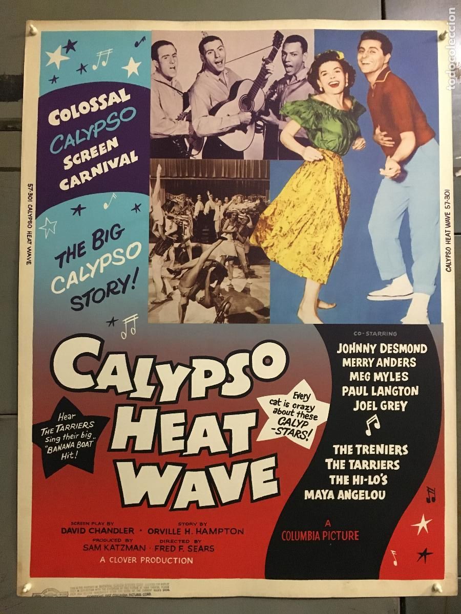 Cin&eacute;ma: R0429 CALYPSO HEAT WAVE JOHNNY DESMOND POSTER ORIGINAL AMERICANO 76X102