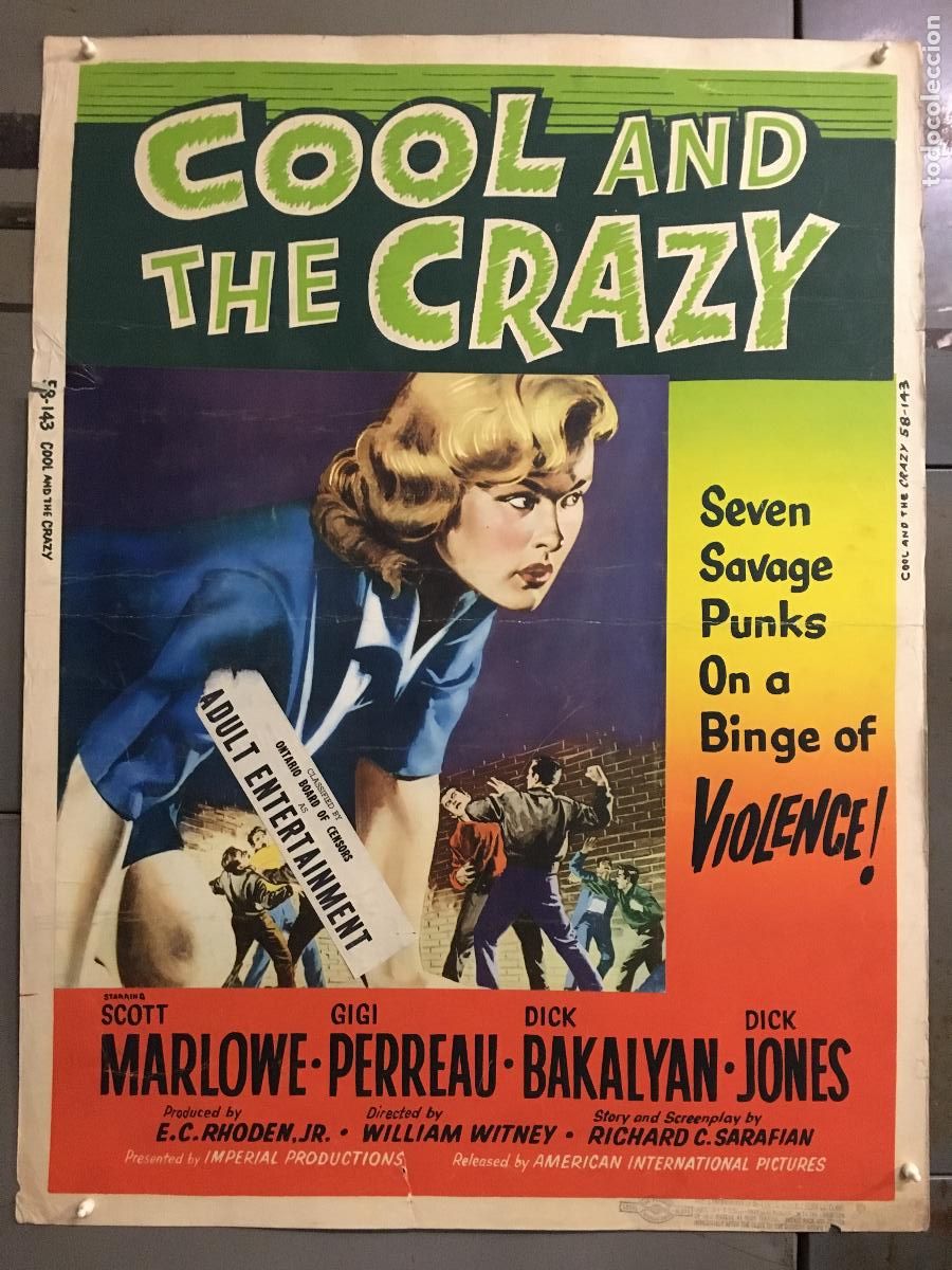 Cinema: R0437 COOL AND THE CRAZY SCOTT MARLOWE POSTER ORIGINAL AMERICANO 76X102