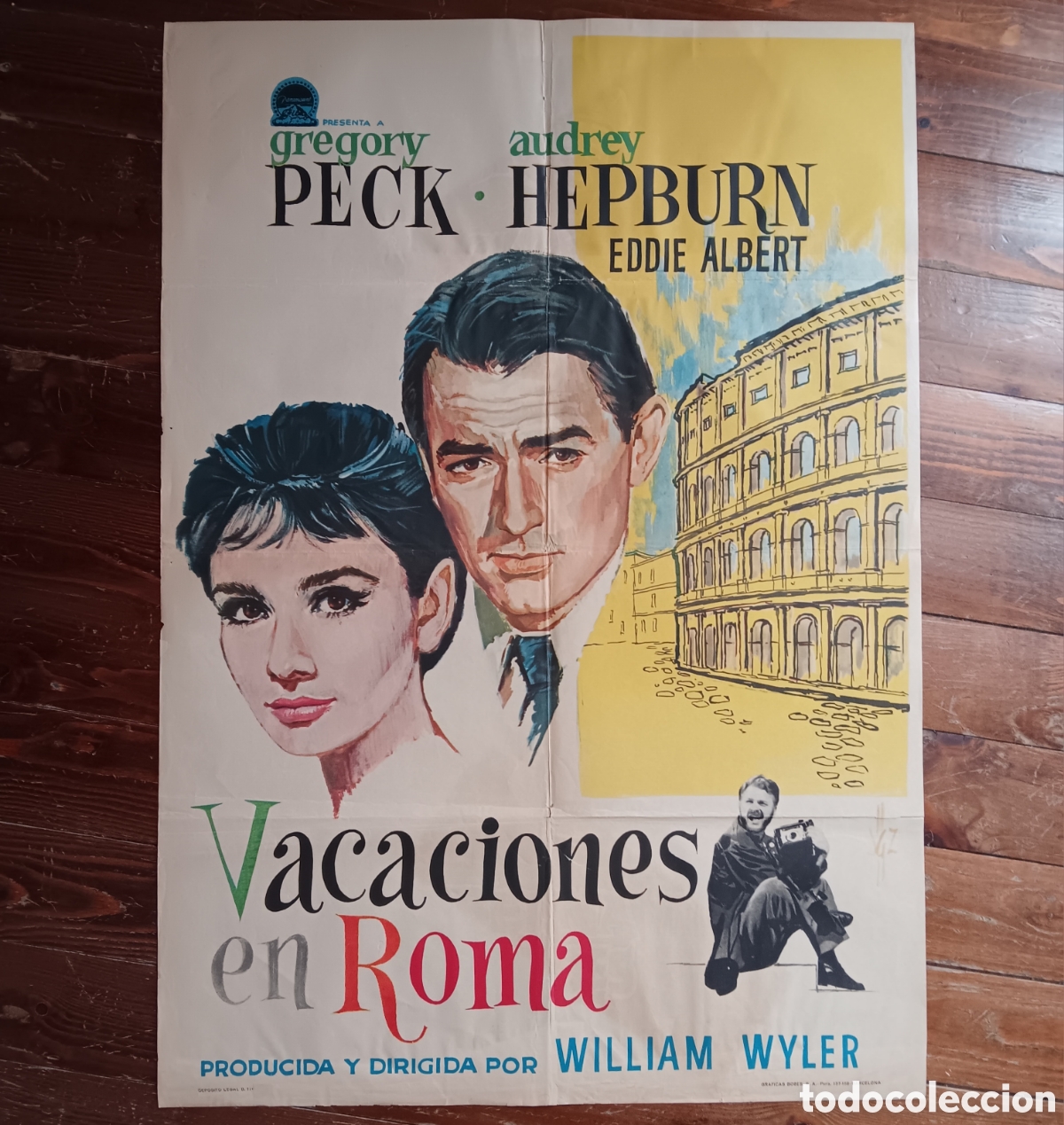 Cinema: &rdquo;VACACIONES EN ROMA&rdquo; CARTEL ORIGINAL REPOSICI&Oacute;N 1964 GREGORY PECK, AUDREY HEPBURN