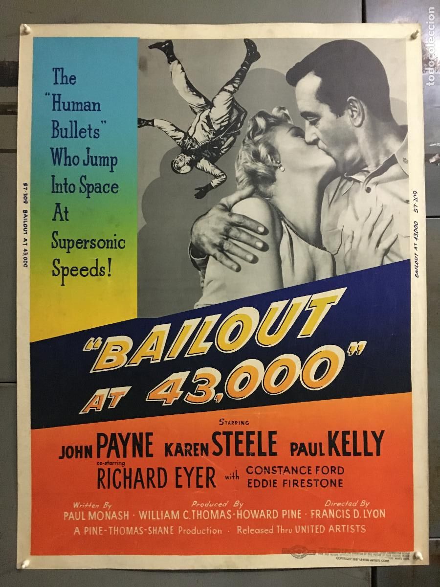 Kino: R0444 BAILOUT AT 43.000 JOHN PAYNE KAREN STEELE POSTER ORIGINAL AMERICANO 76X102