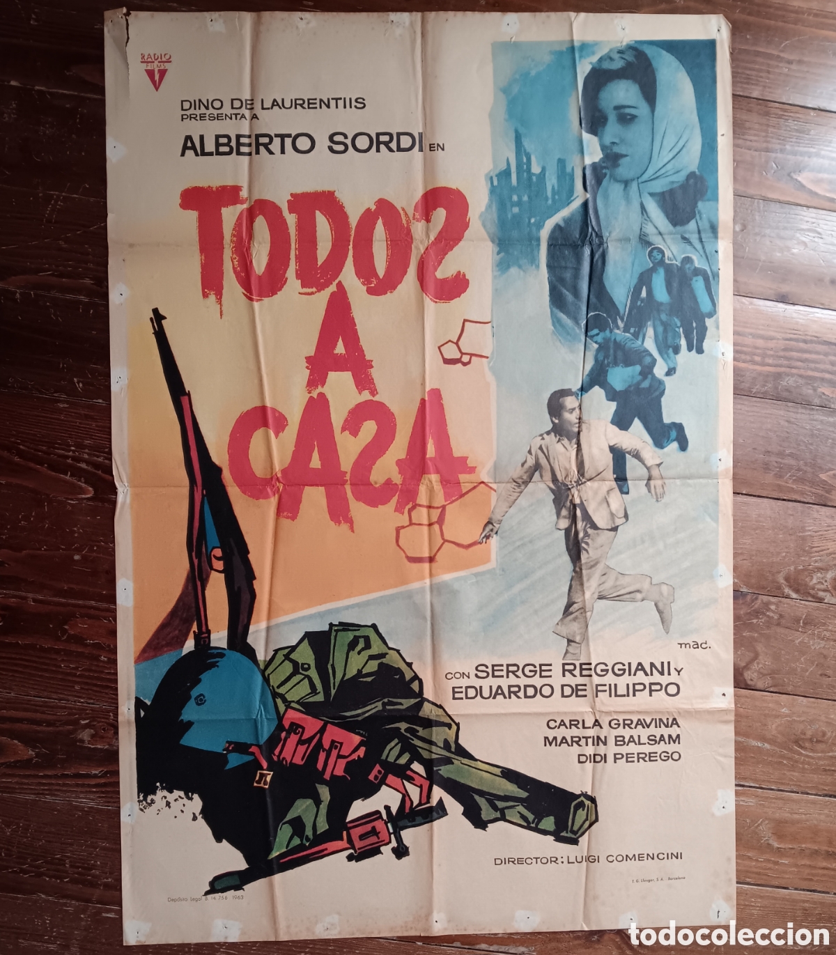Cinema: &rdquo;TODOS A CASA&rdquo; CARTEL ORIGINAL ESTRENO 1963 ALBERTO SORDI, EDUARDO DE FILIPPO