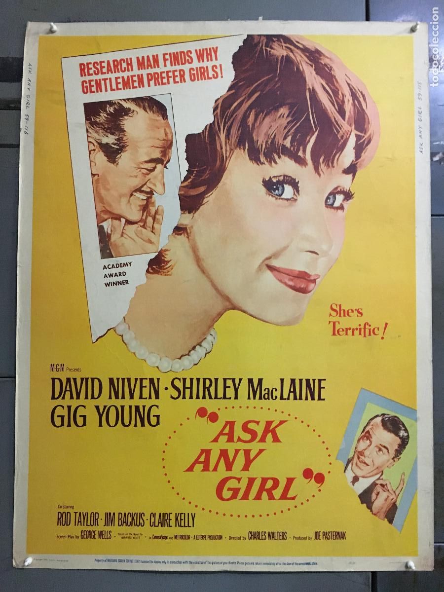 Cinema: R0446 TODAS LAS MUJERES QUIEREN CASARSE SHIRLEY MACLAINE DAVID NIVEN POSTER ORIG AMERICANO 76X102