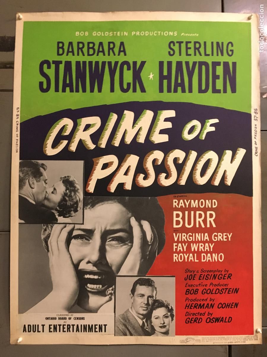 Cin&eacute;ma: R0449 CRIME OF PASSION BARBARA STANWYCK STERLING HAYDEN POSTER ORIGINAL AMERICANO 76X102