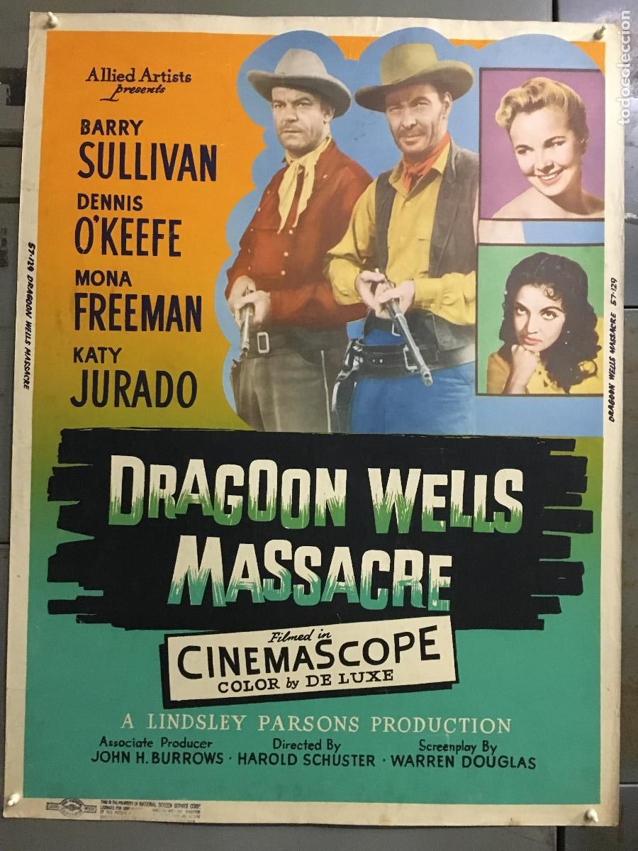 Cine: R0457 DRAGOON WELLS MASSACRE BARRY SULLIVAN MONA FREEMAN KATY JURADO POSTER ORIG AMERICANO 76X102