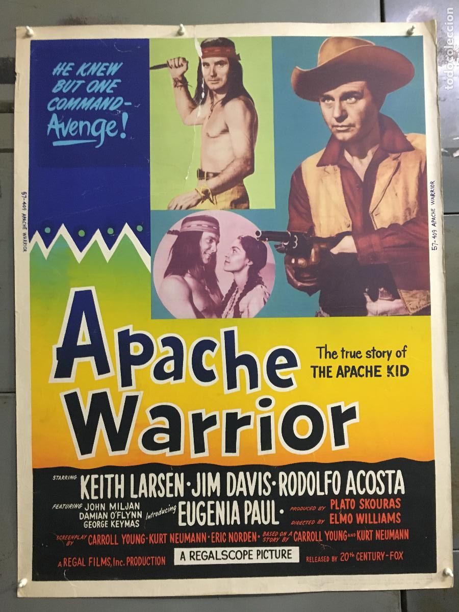 Cine: R0458 APACHE WARRIOR KEITH LARSEM JIM DAVIS INDIOS POSTER ORIGINAL AMERICANO 76X102