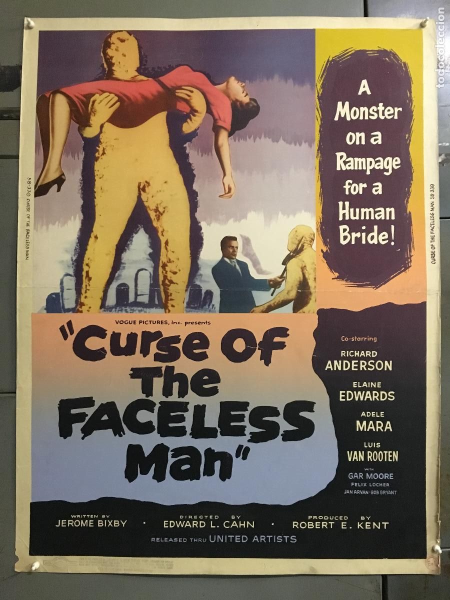 Cine: R0467 CURSE OF THE FACELESS MAN RICHARD ANDERSON ELAINE EDWARDS POSTER ORIGINAL AMERICANO 76X102