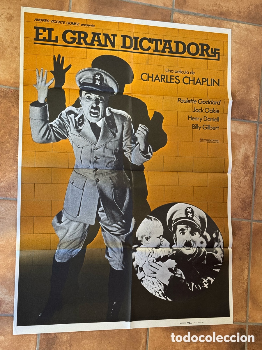 Cine: EL GRAN DICTADOR CHARLES CHAPLIN POSTER ORIGINAL ESTRENO PAULETTE GODDARD 1983