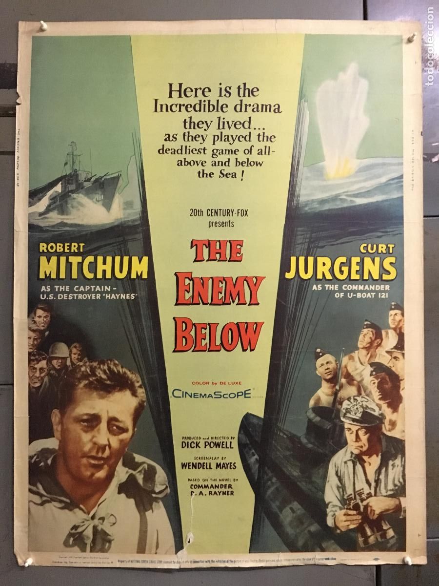 Cine: R0471 DUELO EN EL ATLANTICO ROBERT MITCHUM CURD JURGENS POSTER ORIGINAL AMERICANO 76X102