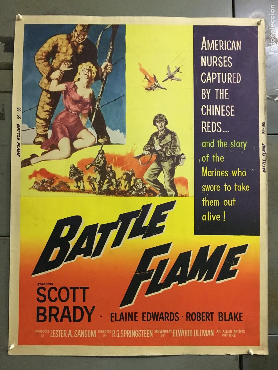 Cine: R0475 BATTLE FLAME SCOTT BRADY ELAINE EDWARDS POSTER ORIGINAL AMERICANO 76X102