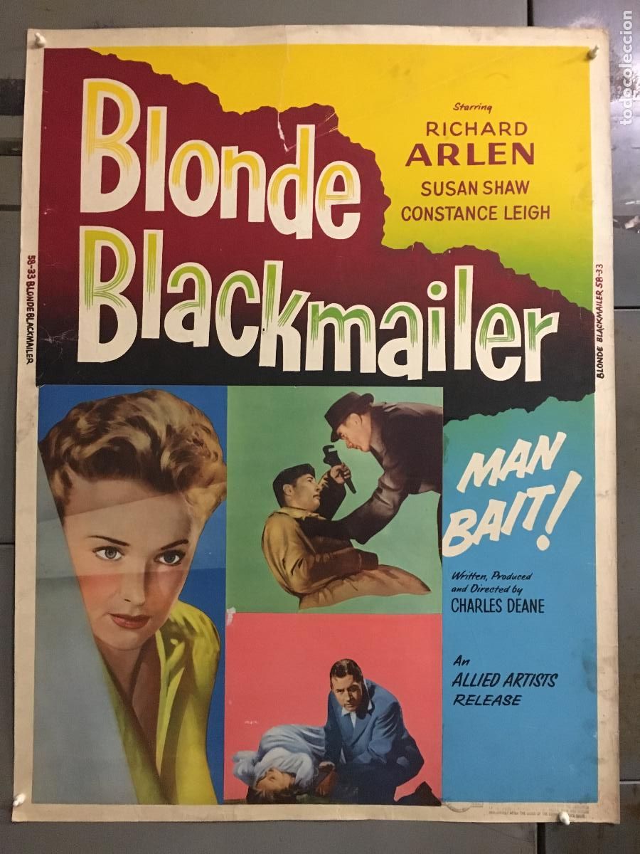Cine: R0478 BLONDE BLACKMAILER RICHARD ARLEN SUSAN SHAW POSTER ORIGINAL AMERICANO 76X102