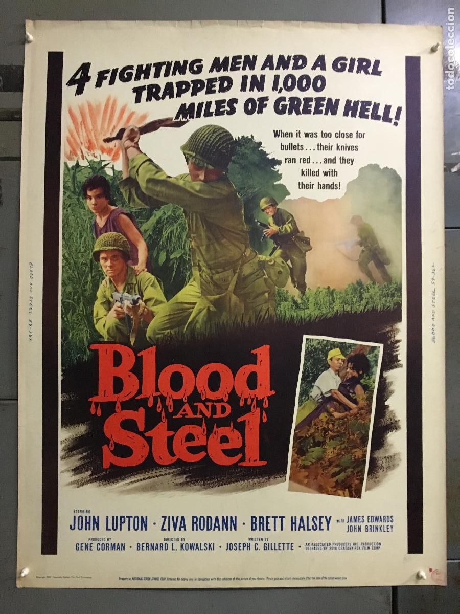 Cine: R0479 BLOOD AND STEEL JOHN LUPTON JAMES EDWARDS WWII POSTER ORIGINAL AMERICANO 76X102