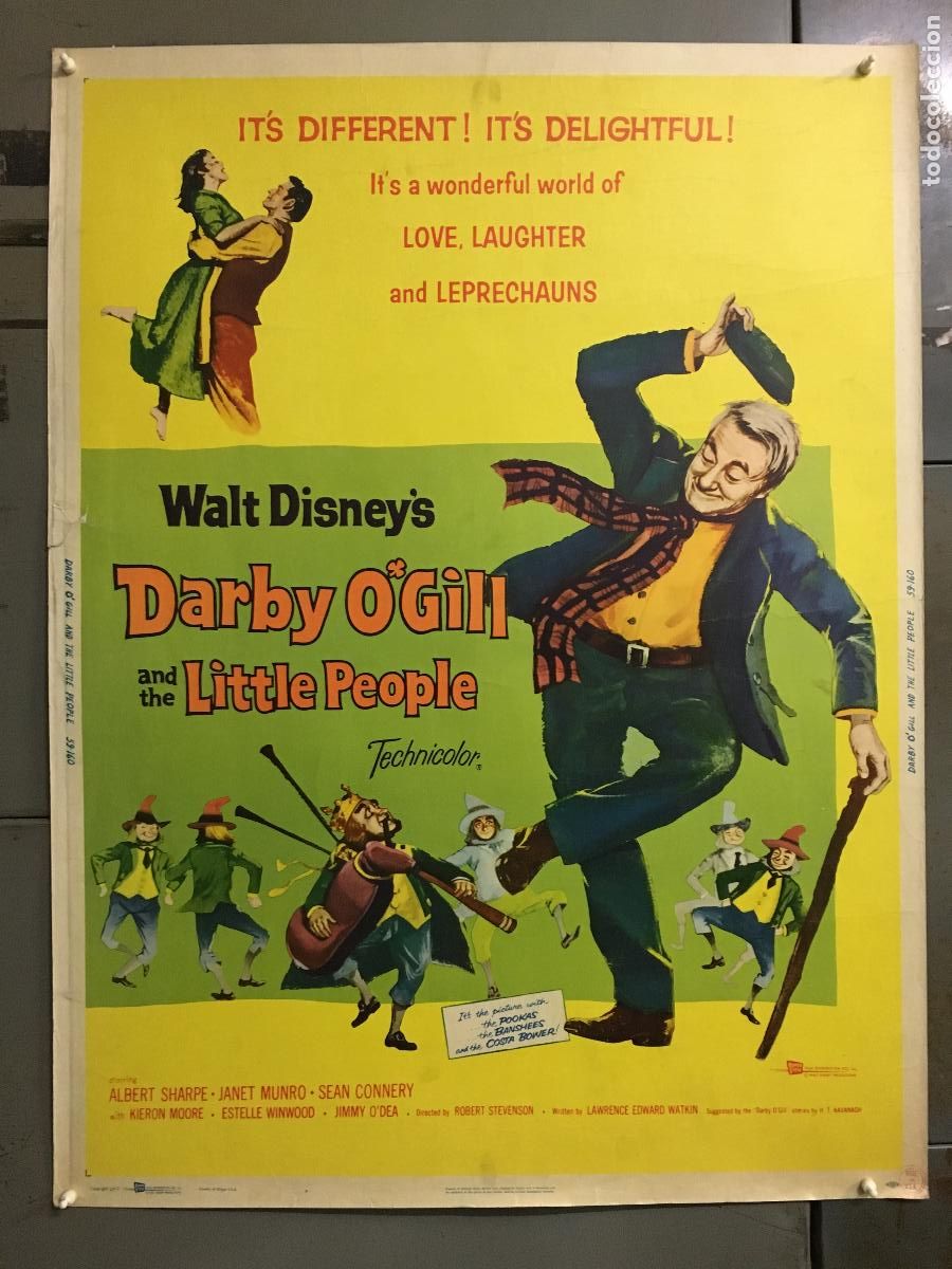 Cine: R0482 DARBY O'GILL AND THE LITTLE PEOPLE ALBERT SHARPE SEAN CONNERY POSTER ORIGINAL AMERICANO 76X102