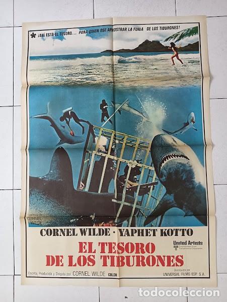 Cine: VKD 2805 EL TESORO DE LOS TIBURONES CORNEL WILDE SUBMARINISMO POSTER ORIGINAL 70X100 ESTRENO