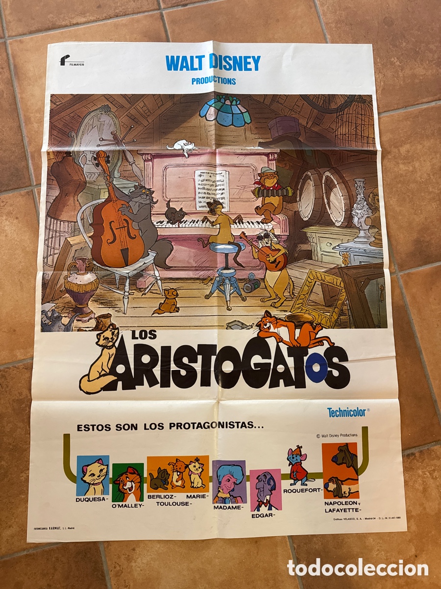 Kino: LOS ARISTOGATOS WALT DISNEY POSTER ORIGINAL ESTRENO 1980 70X100 ESPA&Ntilde;OL