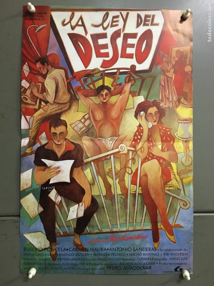 Cine: AFV23 LA LEY DEL DESEO PEDRO ALMODOVAR ANTONIO BANDERAS CEESEPE POSTER ORIGINAL 30X47 ESTRENO h3