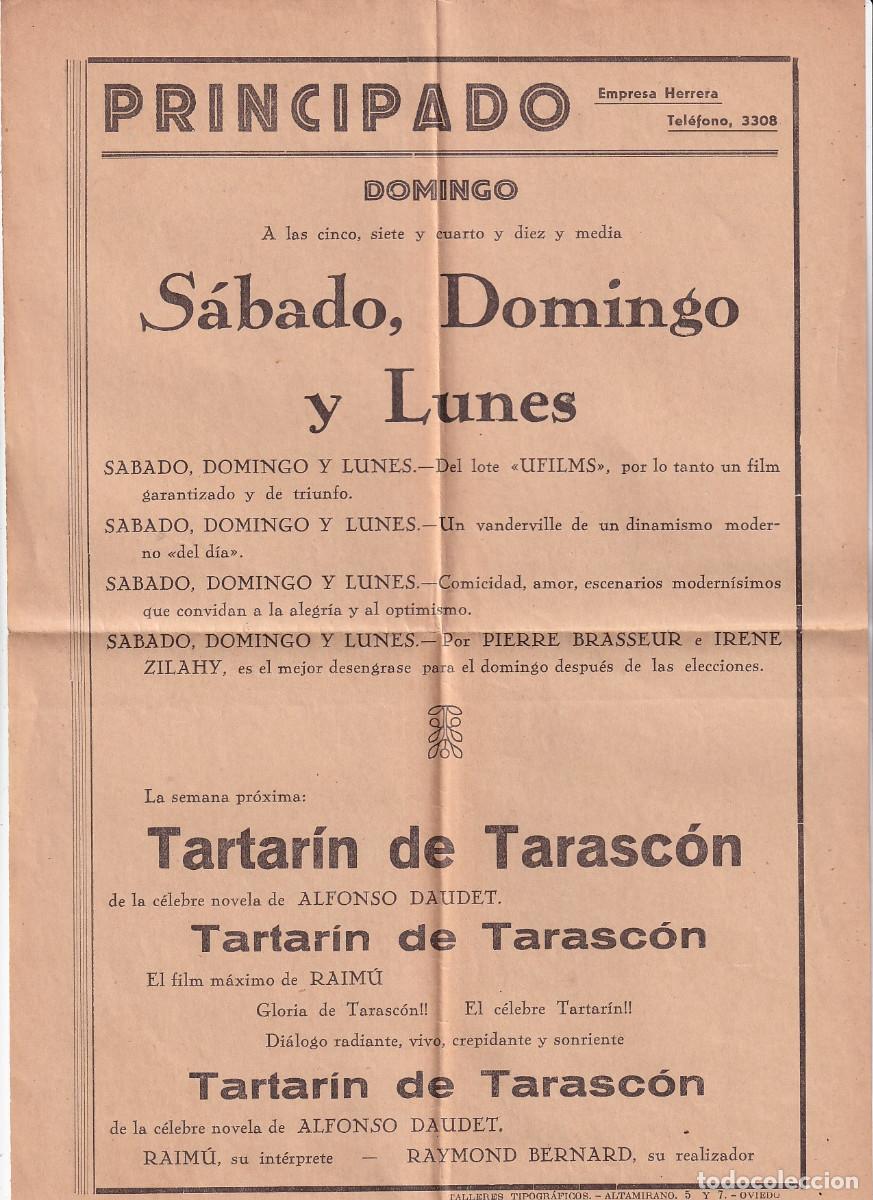 Cine: CARTEL CINE PRINCIPADO. OVIEDO. 1935. TARTAR&Iacute;N DE TARASC&Oacute;N. RAIM&Uacute;. RAYMOND BERNARD
