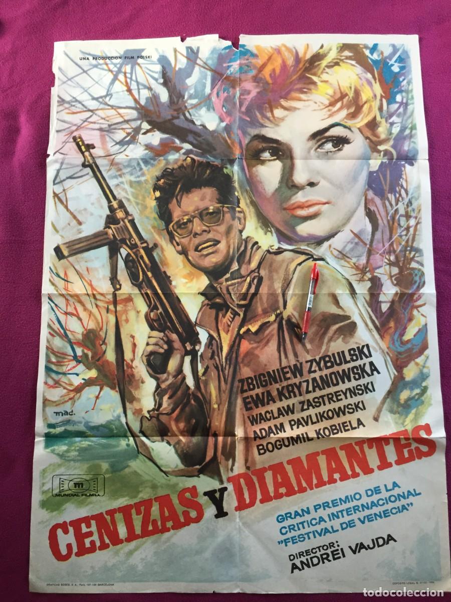 Cine: CENIZAS Y DIAMANTES ANDRZEJ WAJDA -POSTER ORIGINAL 70X100 ESTRENO A&Ntilde;O 1964 -ILUSTRADO POR MAC