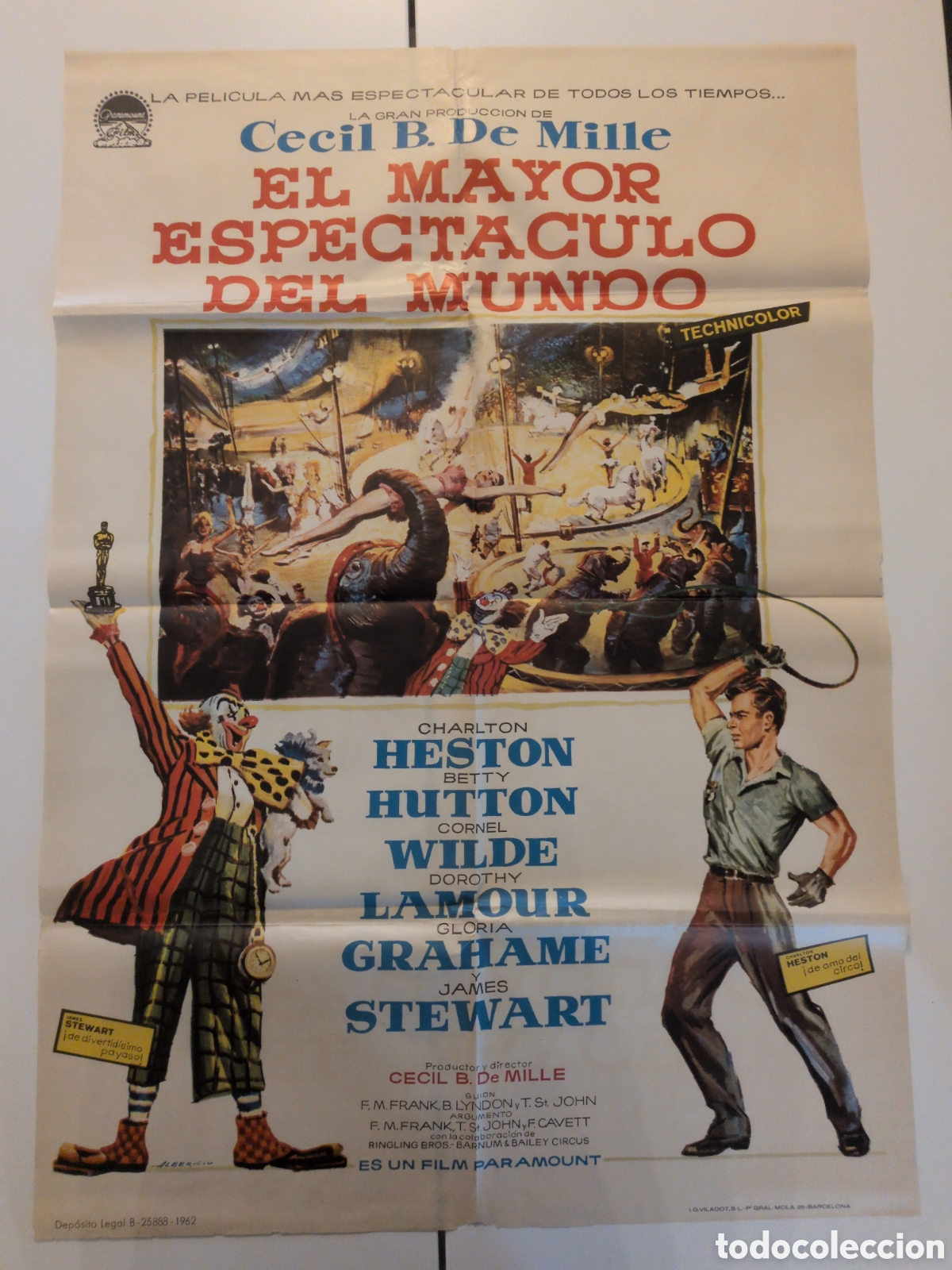Cine: EL MAYOR ESPECTACULO DEL MUNDO CHARLTON HESTON CIRCO CARTEL ORIGINAL 70X100 F197