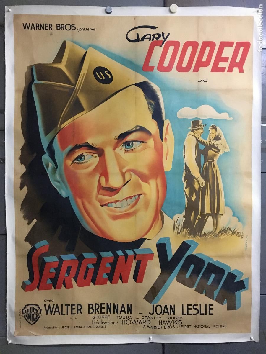 Kino: R0659 SARGENTO YORK GARY COOPER HOWARD HAWKS POSTER ORIGINAL FRANCES 120X160 LITOGRAFIA ENTELADO