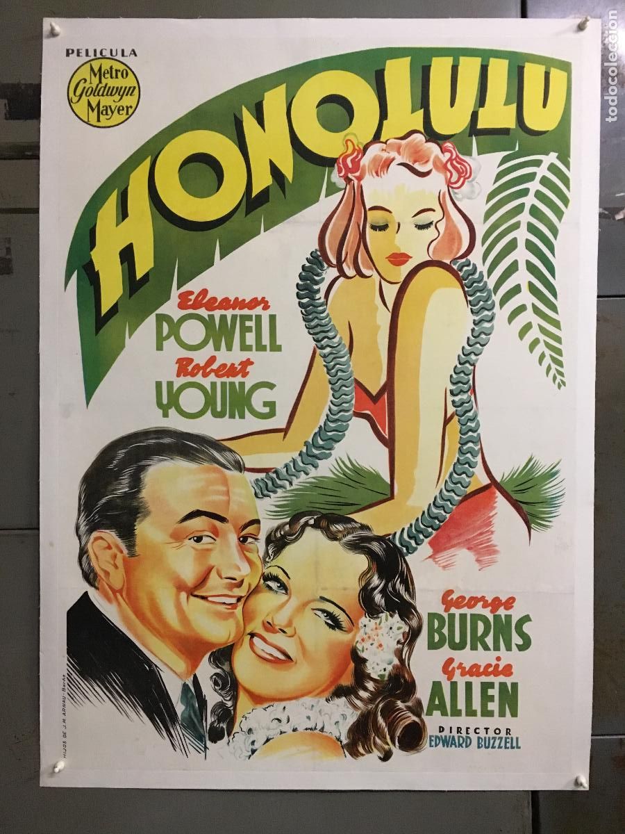 Cinema: R0500 HONOLULU ELEANOR POWELL ROBERT YOUNG HIRSCHFELD POSTER ORIG ESTRENO 70X100 ENTELADO LITOGRAFIA