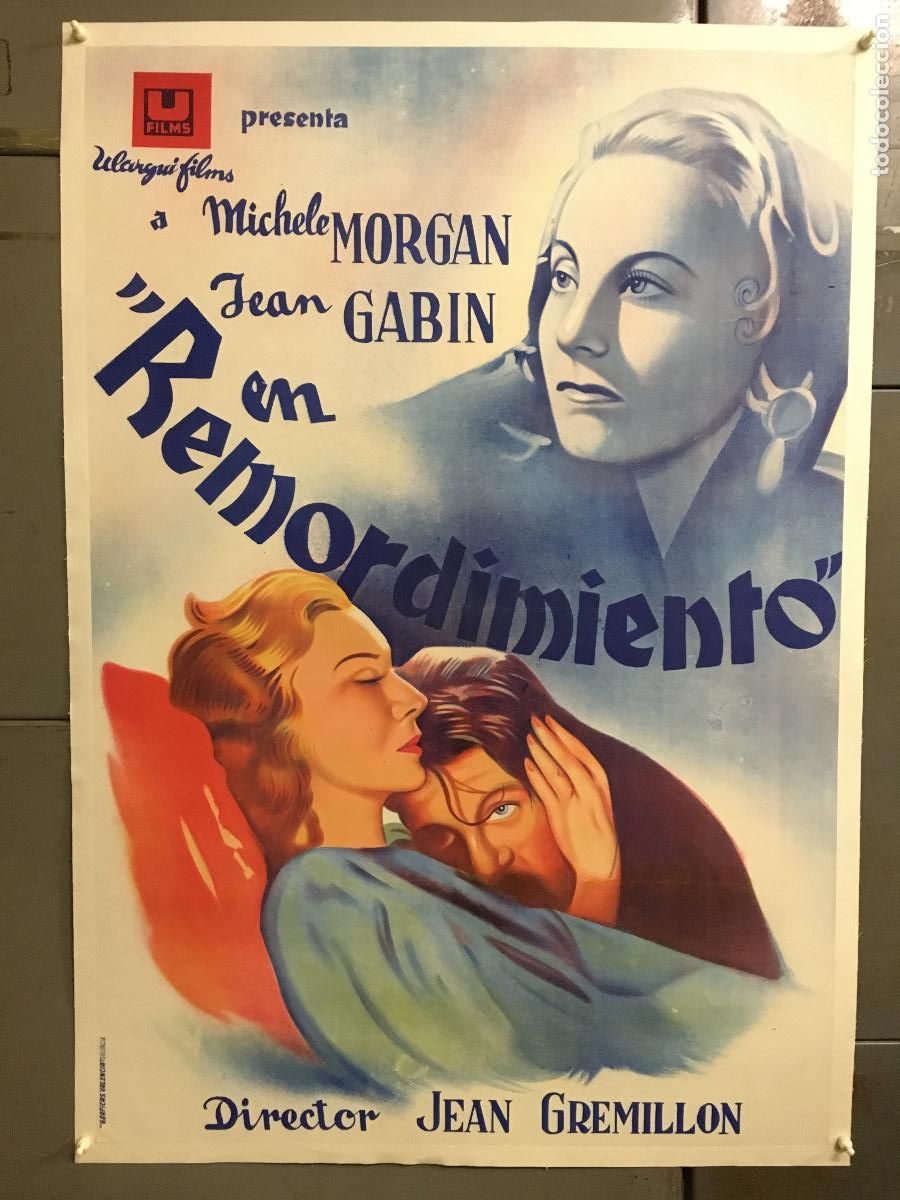 Cine: R0506 REMORDIMIENTO JEAN GABIN MICHELE MORGAN POSTER ORIGINAL ESTRENO 70X100 ENTELADO LITOGRAFIA