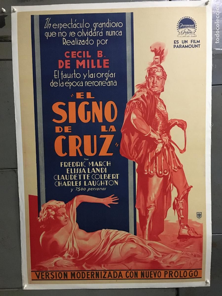 Cin&eacute;ma: R0510 EL SIGNO DE LA CRUZ DEMILLE ELISSA LANDI POSTER ORIGINA ARGENTINO 75X110 ENTELADO LITOGRAFIA