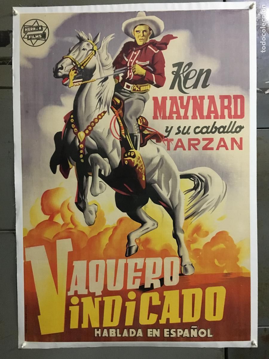 Cine: R0574 VAQUERO VINDICADO KEN MAYNARD POSTER ORIGINAL 70X100 ENTELADO LITOGRAFIA