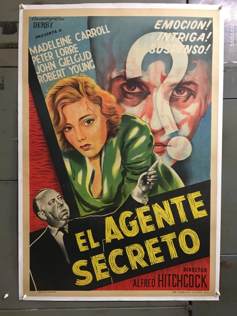 Cinema: R0542 EL AGENTE SECRETO ALFRED HITCHCOCK POSTER ORIGINAL ARGENTINO 75X110 ENTELADO LITOGRAFIA