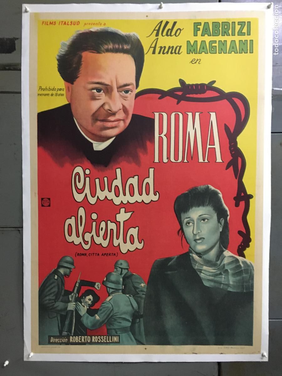 Cine: R0546 ROMA CIUDAD ABIERTA ROSSELLINI MAGNANI POSTER ORIGINAL ARGENTINO 75X110 ENTELADO LITOGRAFIA