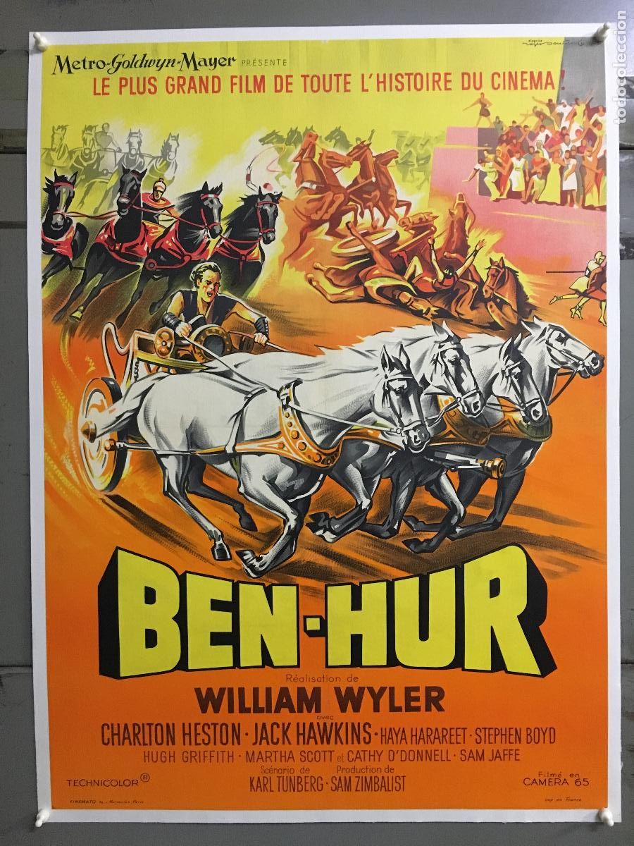 Cinema: R0550 BEN HUR CHARLTON HESTON raro POSTER ORIGINAL FRANCES 56X76 ENTELADO