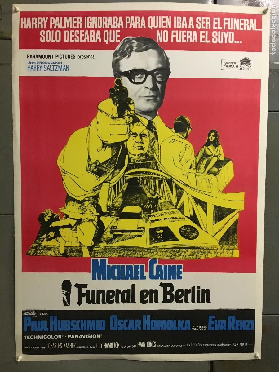 Cine: R0522 FUNERAL EN BERLIN MICHAEL CAINE POSTER ORIGINAL ESTRENO 70X100 ENTELADO
