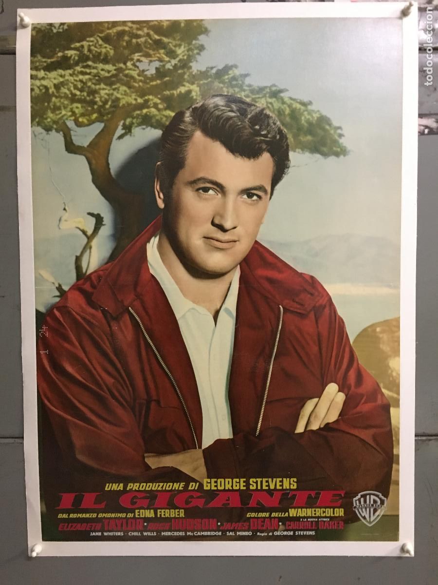 Cine: R0516 GIGANTE ROCK HUDSON TAYLOR DEAN POSTER ITALIANO ORIGINAL 48X68 ENTELADO