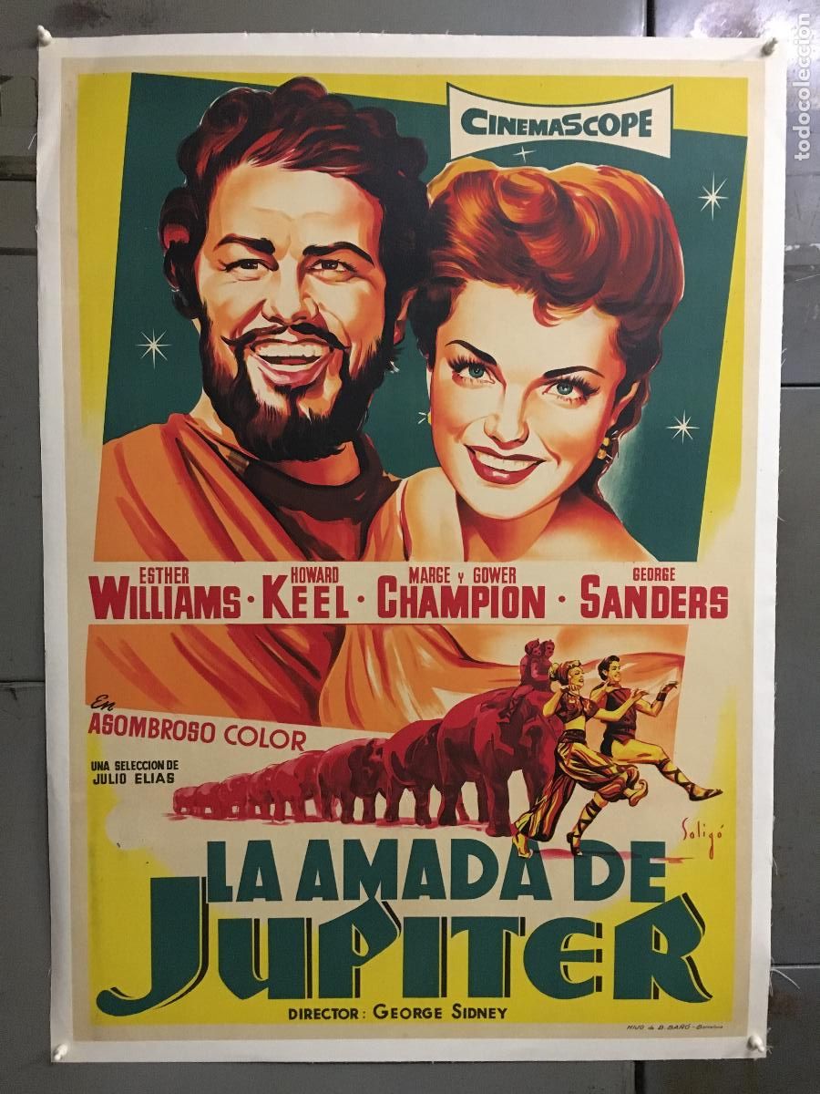 Cin&eacute;ma: R0519 LA AMADA DE JUPITER ESTHER WILLIAMS SOLIGO POSTER ORIGINAL 70X100 ENTELADO LITOGRAFIA