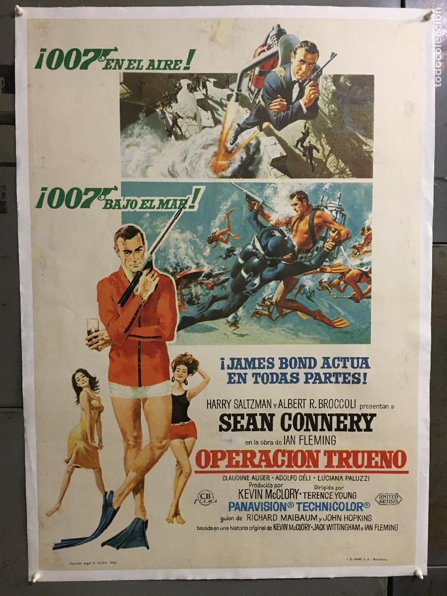 Cine: R0531 OPERACION TRUENO THUNDERBALL JAMES BOND 007 SEAN CONNERY POSTER ESTRENO 70X100 ENTELADO
