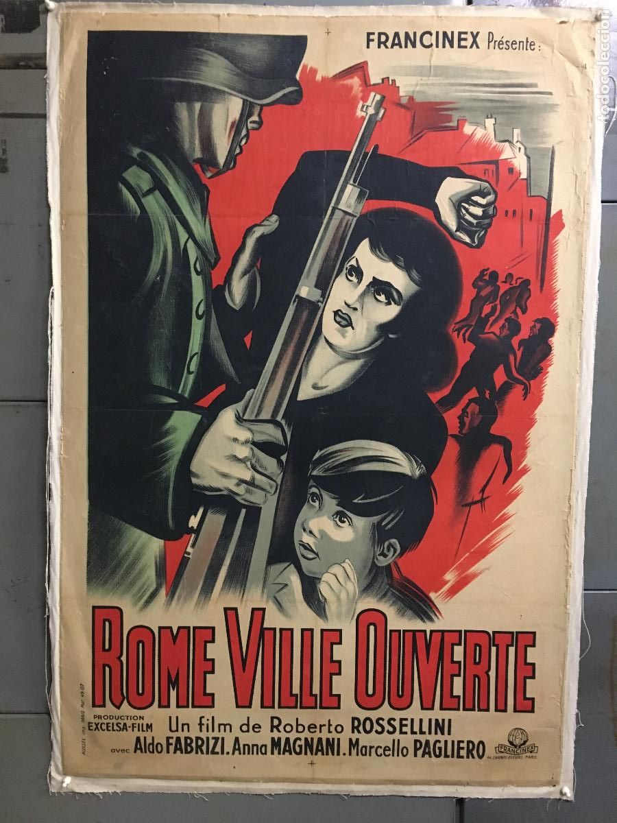 Cine: R0520 ROMA CIUDAD ABIERTA ROSSELLINI MAGNANI POSTER ORIGINAL FRANCES 80X120 ENTELADO LITOGRAFIA