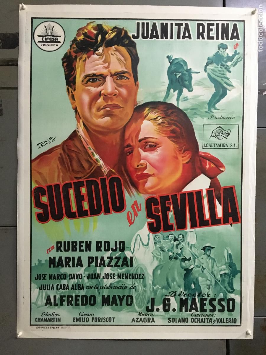 Cin&eacute;ma: R0563 SUCEDIO EN SEVILLA JUANITA REINA PERIS ARAGO CIFESA POSTER 70X100 ESTRENO LITOGRAFIA ENTELADO