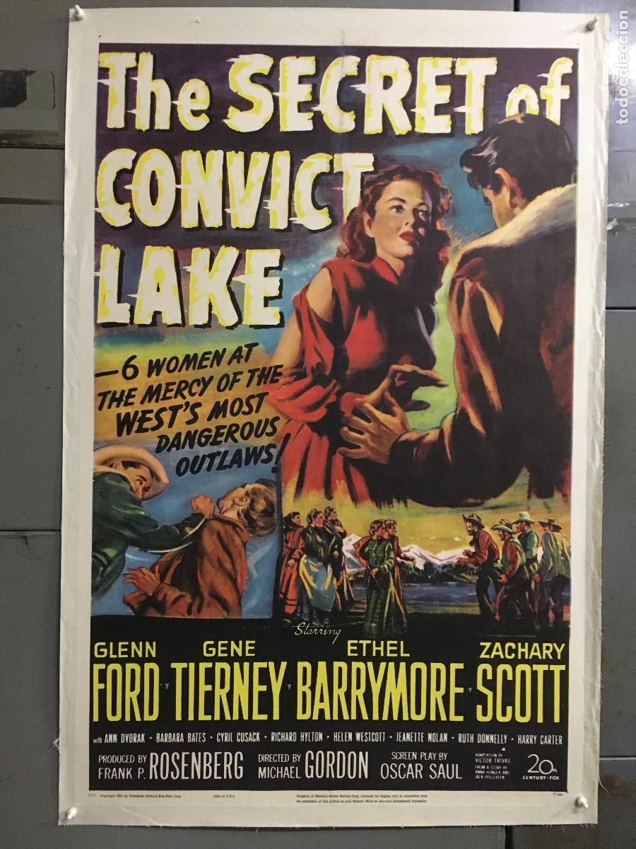 Cine: R0558 THE SECRET OF CONVICT LAKE GENE TIERNEY GLENN FORD POSTER ORIGINAL USA 70X105 ENTELADO