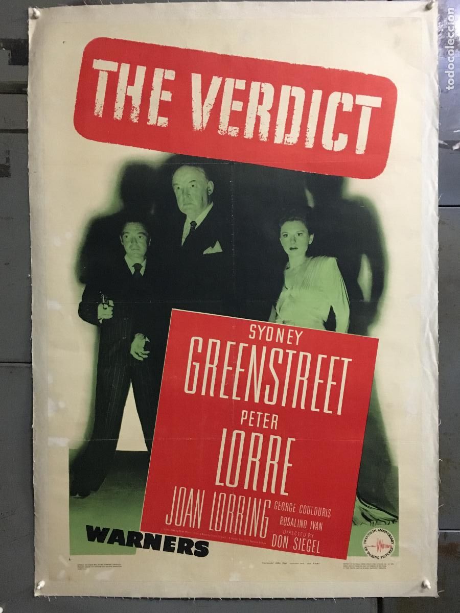 Cine: R0557 THE VERDICT PETER LORRE SYDNEY GREENSTREET POSTER ORIGINAL USA 70X105 ENTELADO