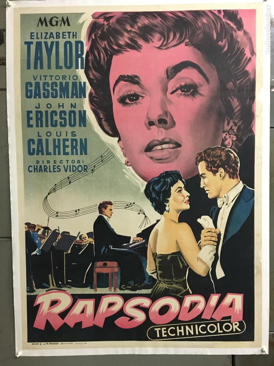 Kino: R0582 RAPSODIA ELIZABETH TAYLOR VITTORIO GASSMAN POSTER ORIGINAL 70X100 ENTELADO LITOGRAFIA