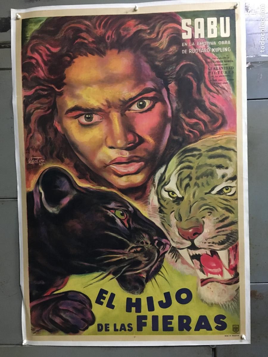 Cine: R0598 EL LIBRO DE LA SELVA SABU KORDA VENTURI POSTER ARGENTINO 75X110 ENTELADO LITOGRAFIA