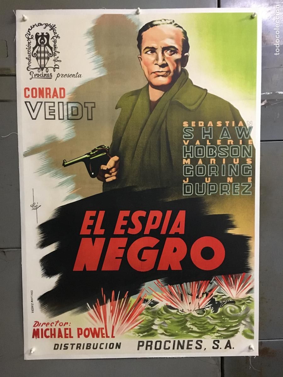 Cinema: R0592 EL ESPIA NEGRO CONRAD VEIDT MICHAEL POWELL POSTER ORIG ESTRENO 70X100 ENTELADO LITOGRAFIA