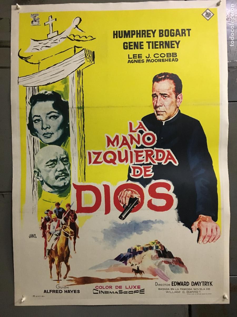 Cine: R0632 LA MANO DE IZQUIERDA DE DIOS HUMPHREY BOGART POSTER ORIGINAL ESTRENO 70X100 ENTELADO
